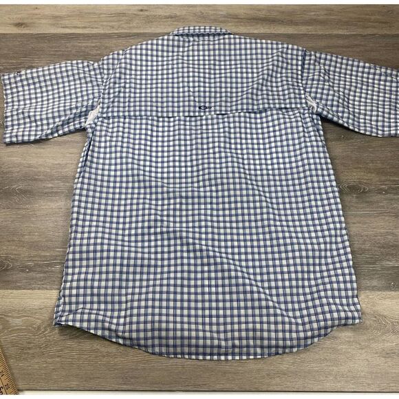Drake Waterfowl Shirt Mens Small Blue Checkered Short Sleeve Vented Breathable - Picture 3 of 12